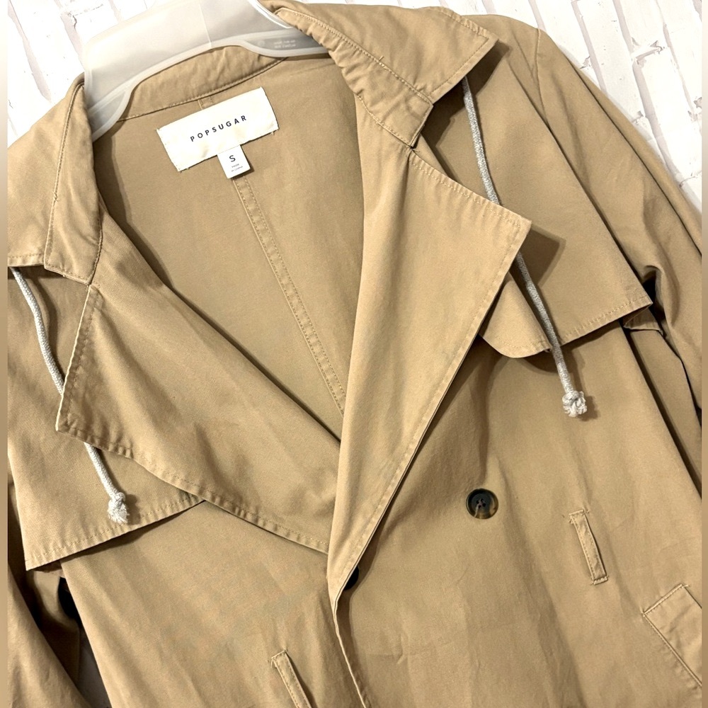 POPSUGAR Hooded Chambray Trench Coat in Khaki/Heather Gray - Picture 6 of 8
